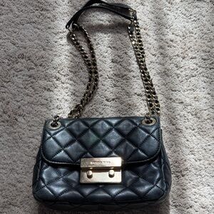 Michael Kors Black Quilted Leather Crossbody with Gold Chain